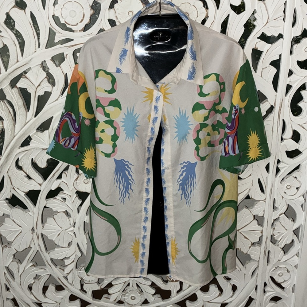Colorful shirt with snake design, 2025 year of the snake, can be men or women’s